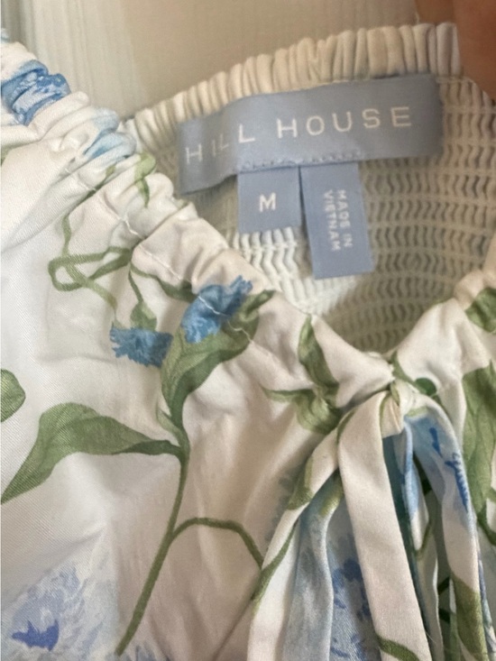 Hill House Dresses & Skirts - Hill House White Floral Tie-Neck Blouse - Blue & Green Botanical Print